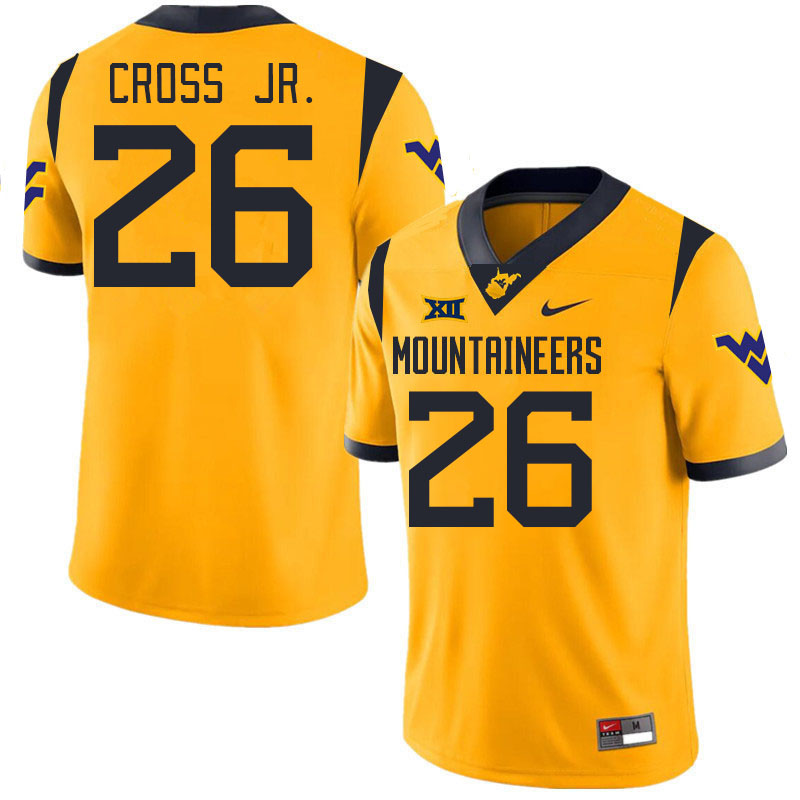 #26 Jason Cross Jr. West Virginia Mountaineers College 2024 New Uniforms Football Jerseys Stitched Sale-Gold